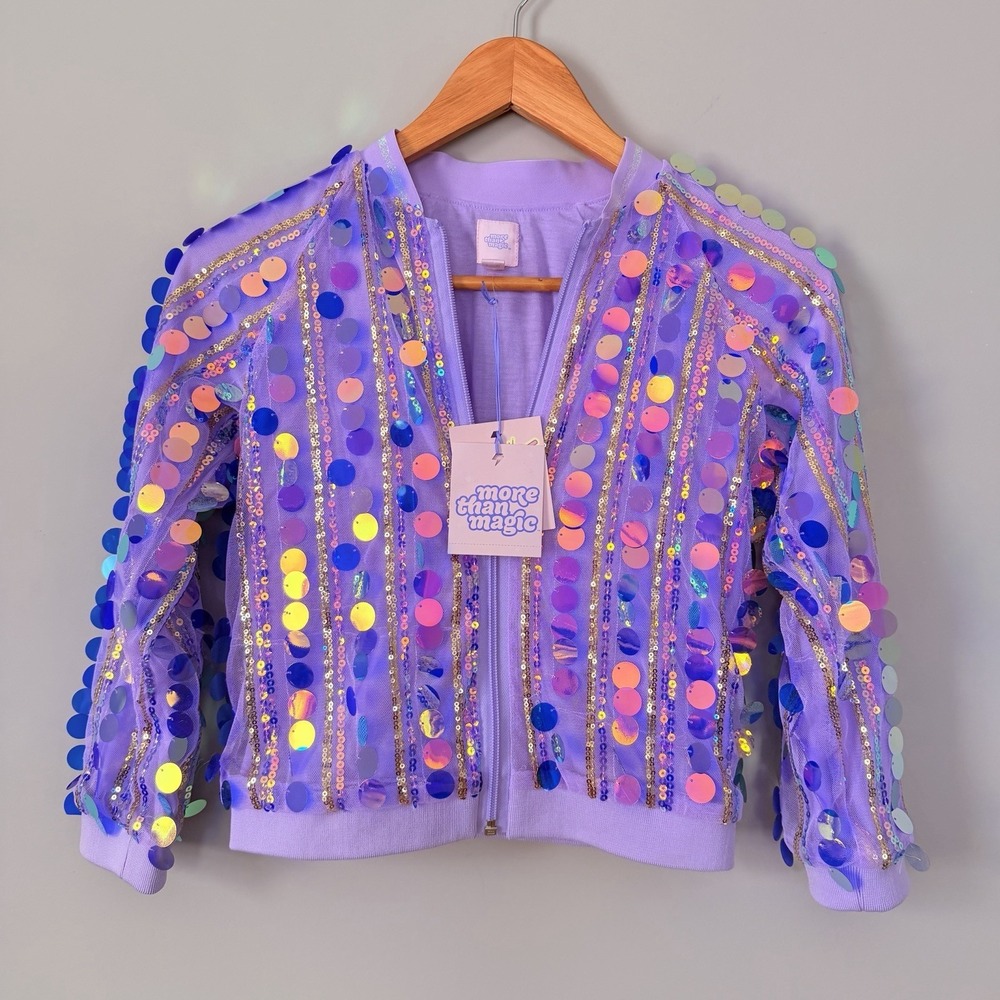 Girls‎ Sequin Bomber Jacket Iridescent Shiny Pageant (MORE THAN MAGIC) SZ-S 6/6X